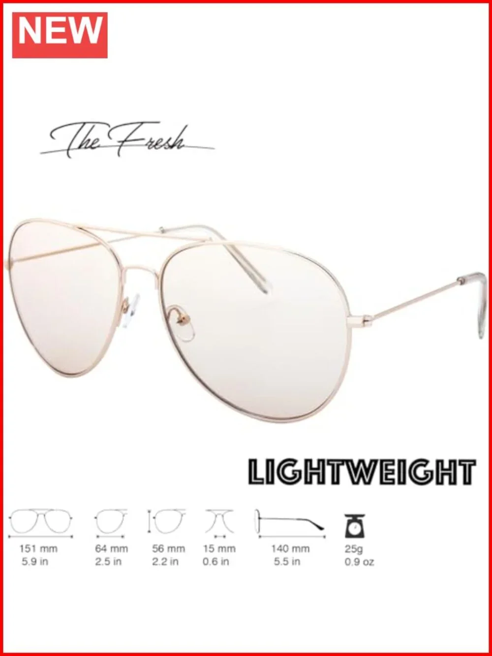 Aviator Frame Oversized Sunglasses with UV400 Protection Gift Box